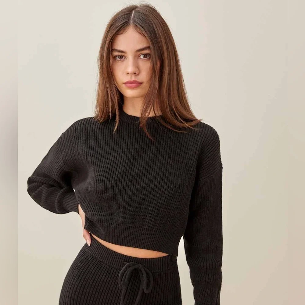 Reformation Sami Crop Camel Crew Neck Sweater size small